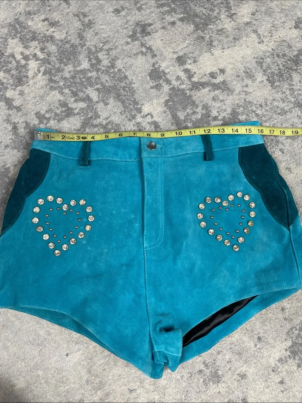 Understated Leather Wanted Shorts Suede Rhinestone Heart Fringe Booty Shorts XL
